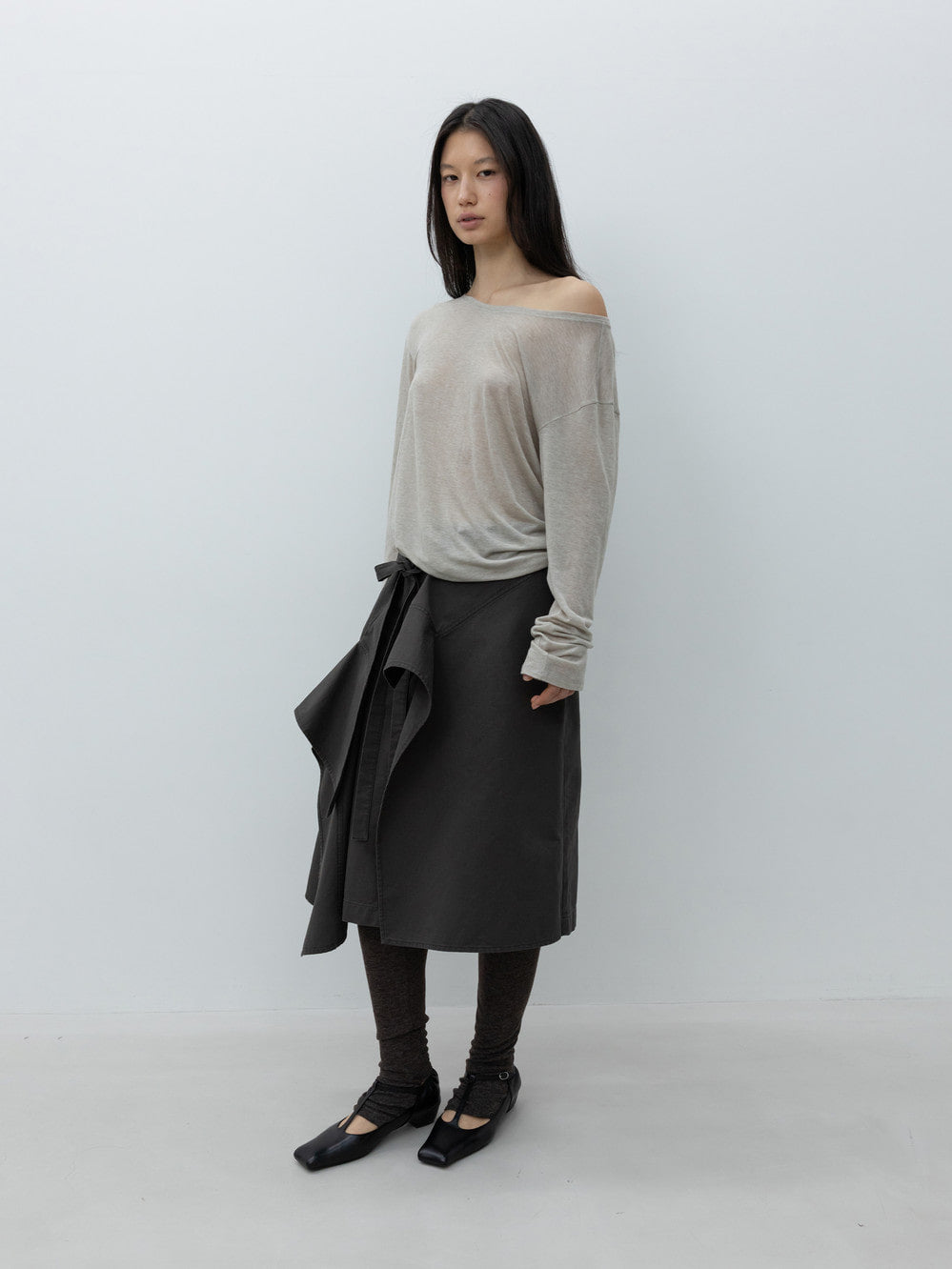 Low Classic Draped Wrap Cotton Skirts Charcoal