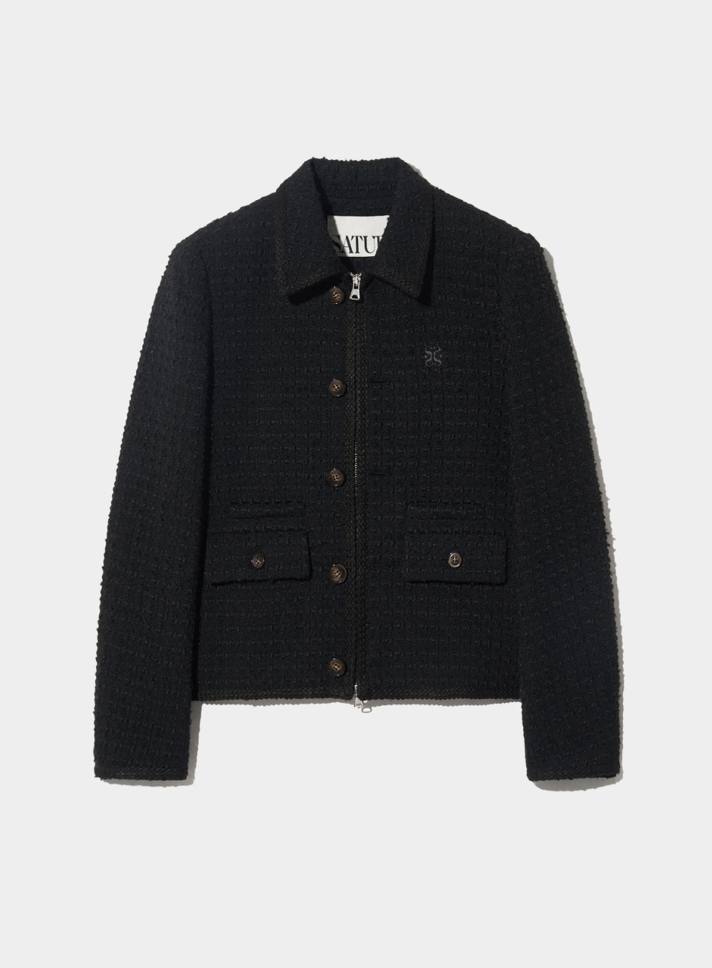 [satur] (W) Aachen Wool Blend Collar Tweed Jacket - Resort Black