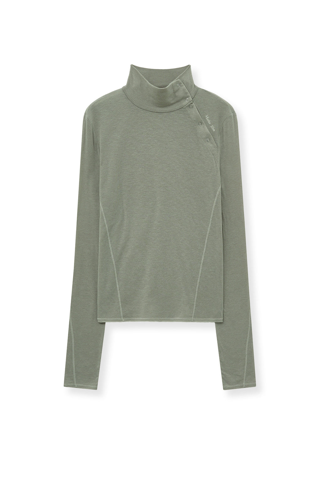 [matinkim] BUTTON SLIT HALF NECK TOP IN BEIGE