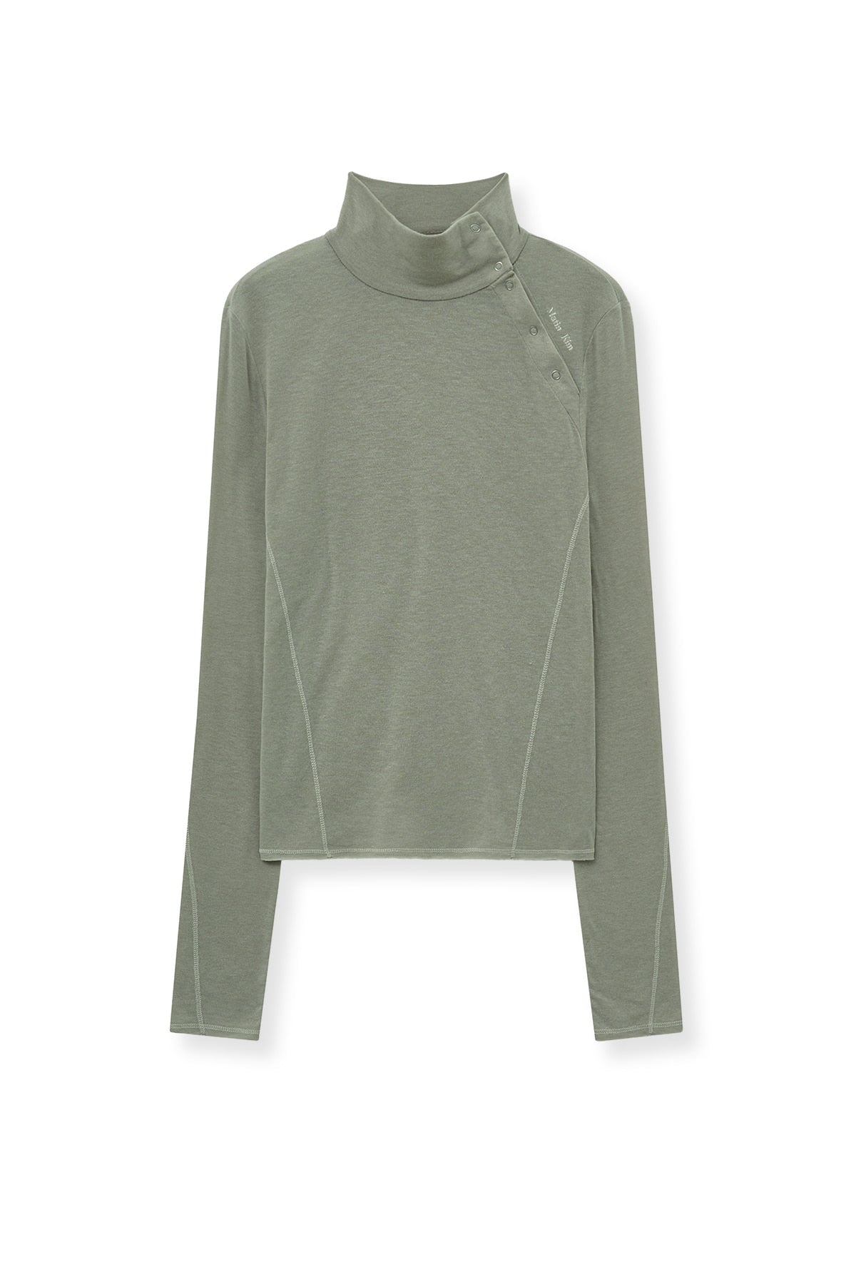 [matinkim] BUTTON SLIT HALF NECK TOP IN BEIGE