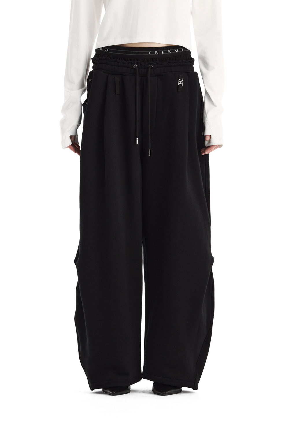 Treemingbird Double Waist Sagging Sweat Pants Black
