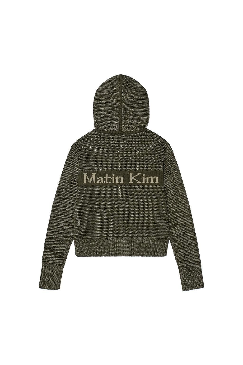[matinkim] Two Tone Mesh Knit Hoody Zip UP IN Khaki