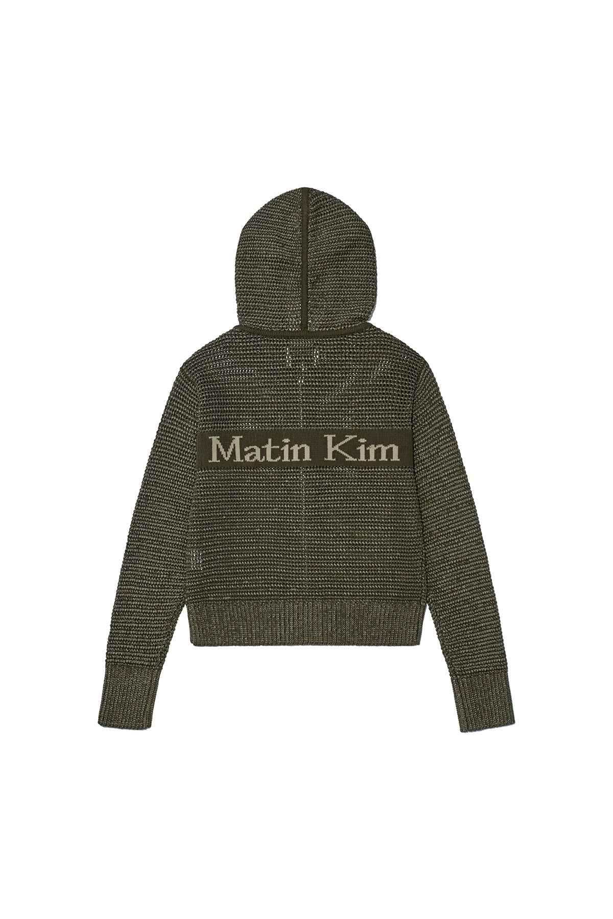 [matinkim] Two Tone Mesh Knit Hoody Zip UP IN Khaki