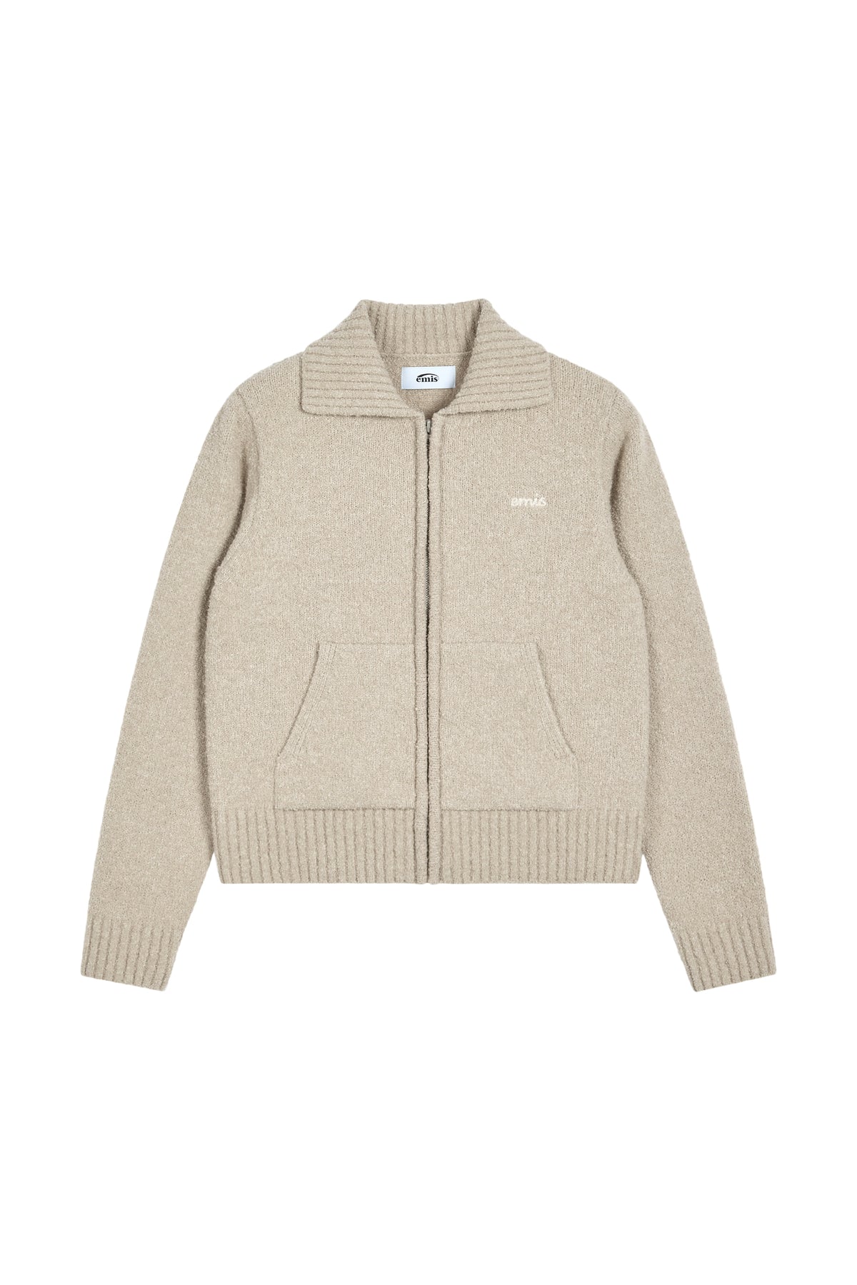 Emis Boucle Knit Zip Cardigan-Beige