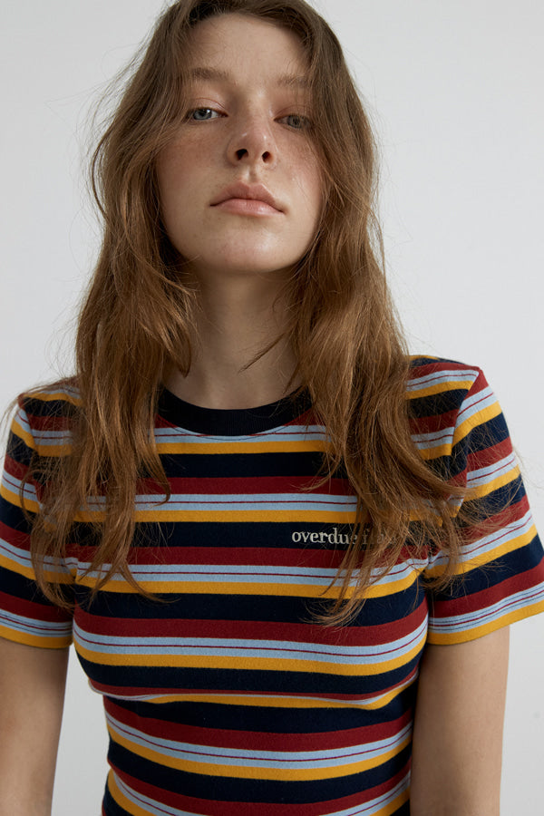 Overdueflair Stripe Crop T-Shirt Navy