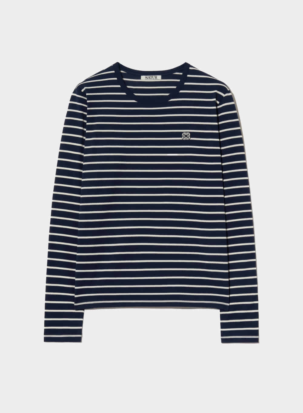 [satur] (W) All Day Cotton Stripe Long Sleeve - Classic Navy