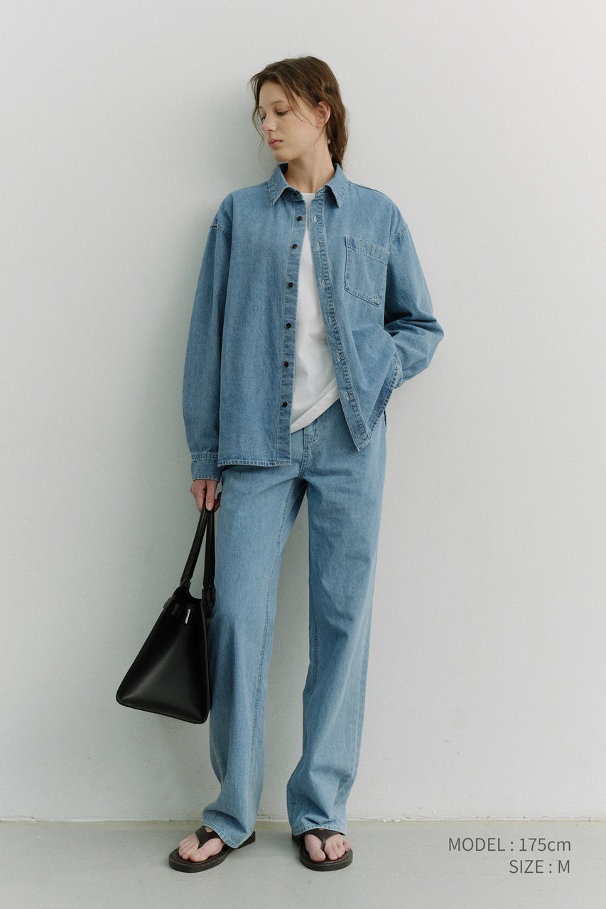 Dunst Unisex Oversized Denim Shirt Light Blue