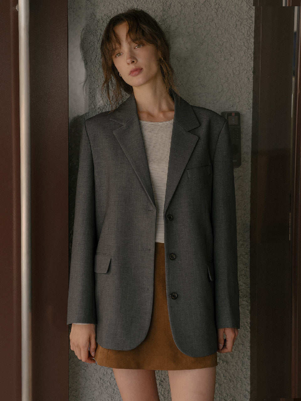 Tillidie Wool blend tailored jacket Charcoal