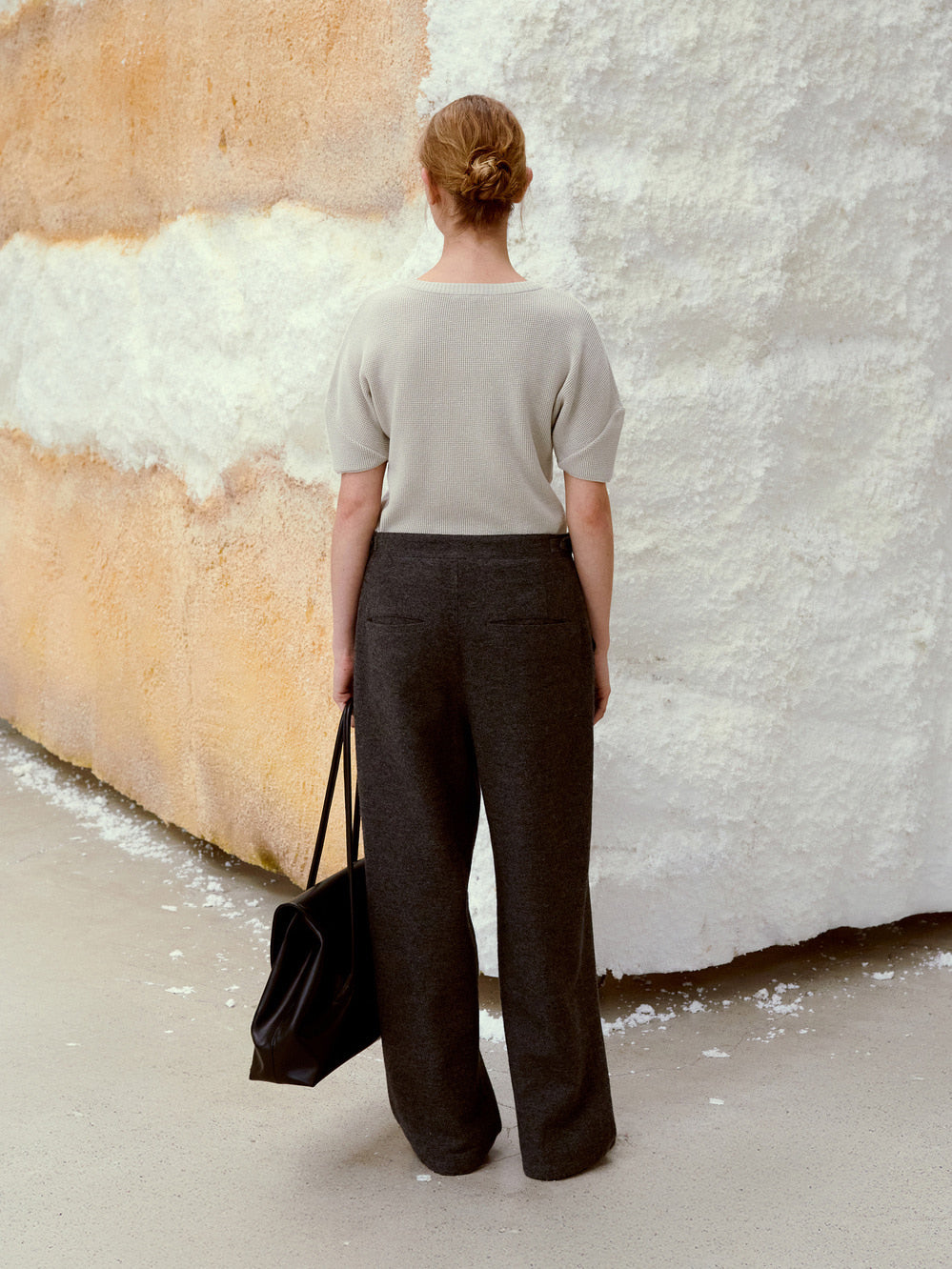 [Low Classic] Puff Sleeve Henry Neck Knit Top_Light Grey