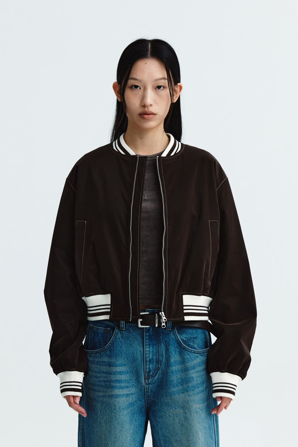 Matinkim Coating Stadium Jumper For Women IN Dark Brown