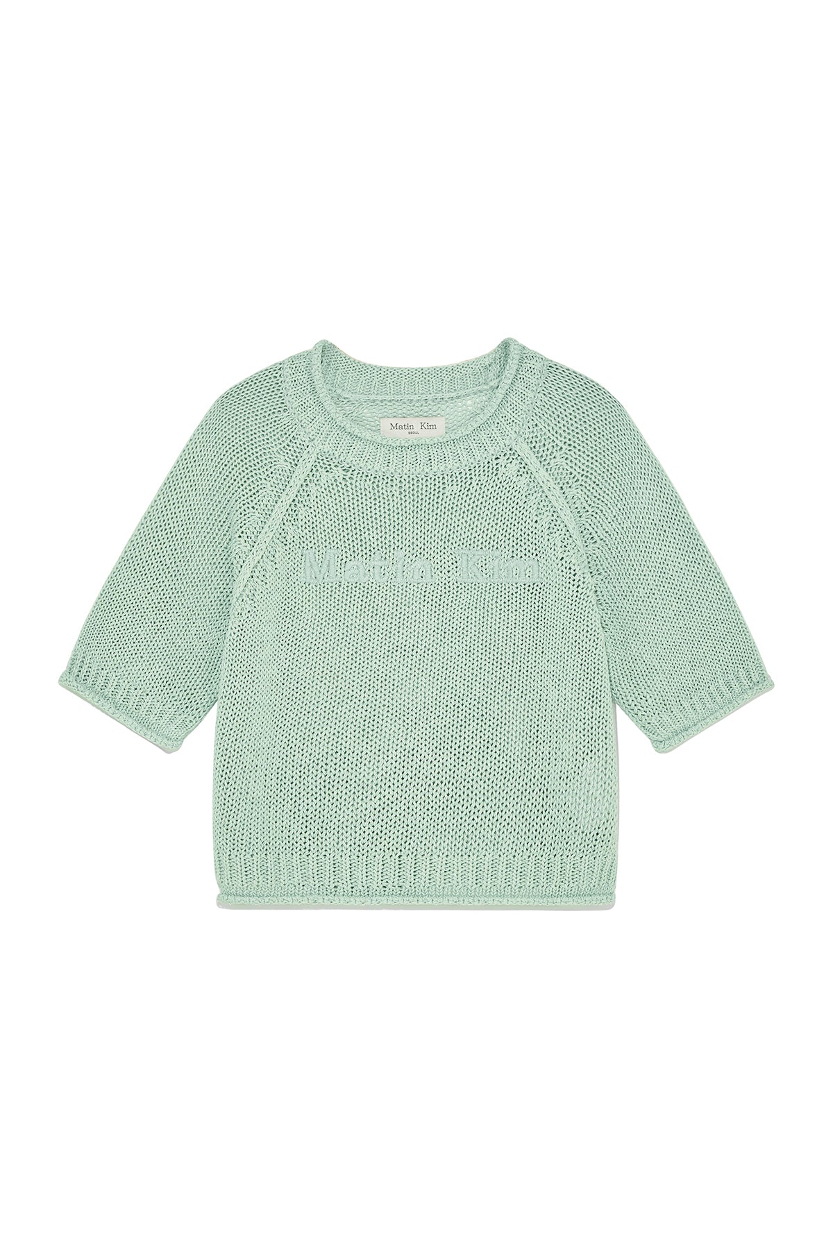 Matinkim Three Quarter Sleeve Logo Knit Pullover IN Mint