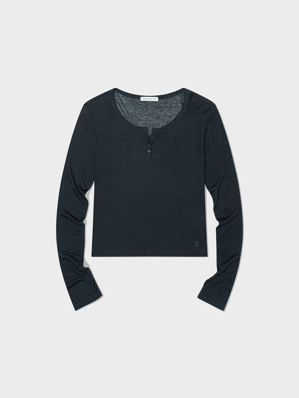 Low Classic See-Through Henry Neck Long Sleeve T-Shirt Charcoal Navy