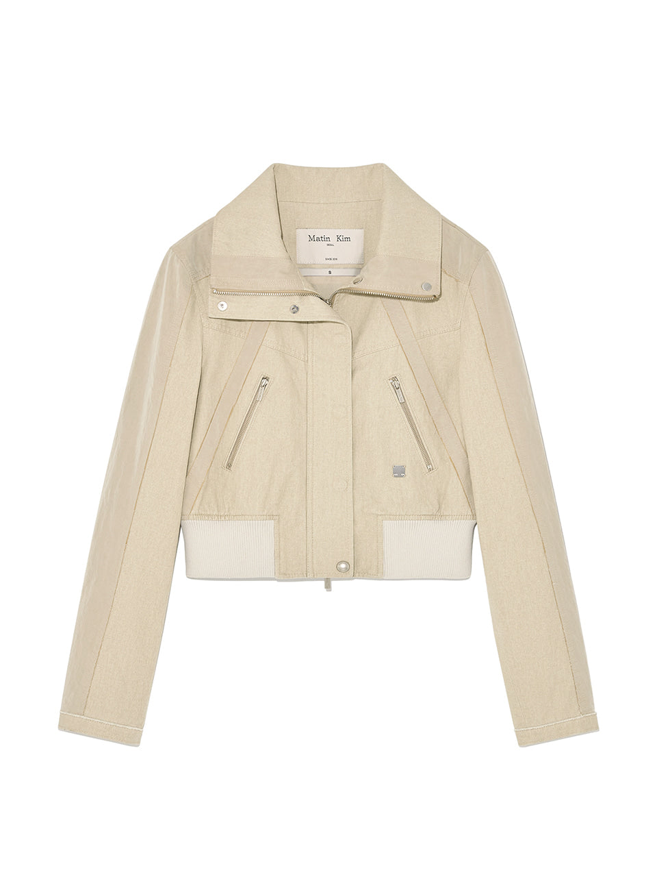 Matinkim Color Mixed Slim Bomber Jumper IN Beige