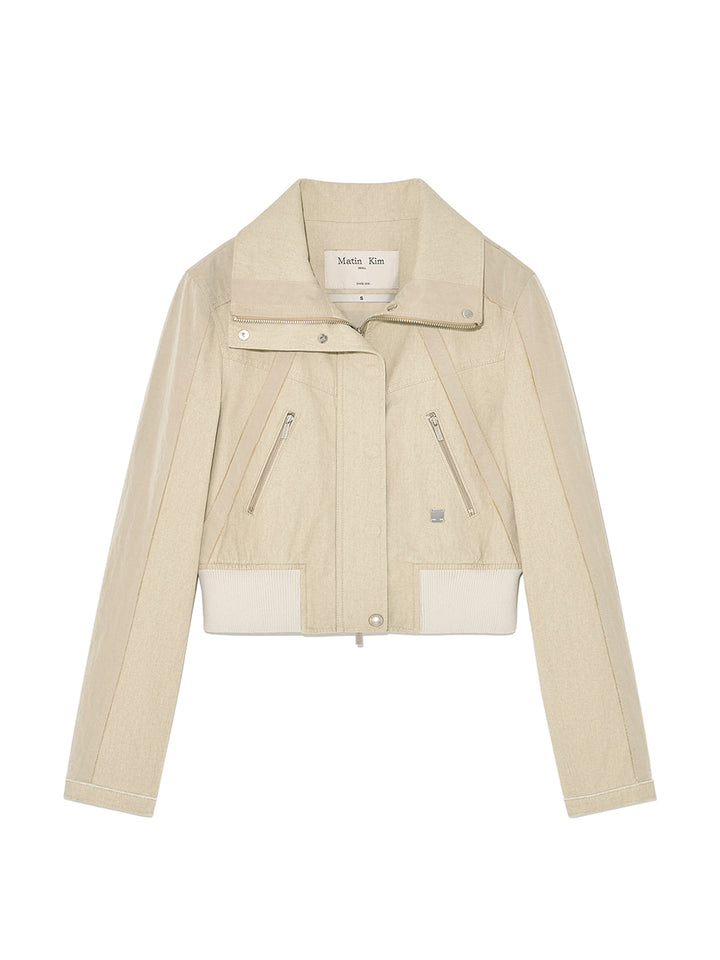 Matinkim Color Mixed Slim Bomber Jumper IN Beige