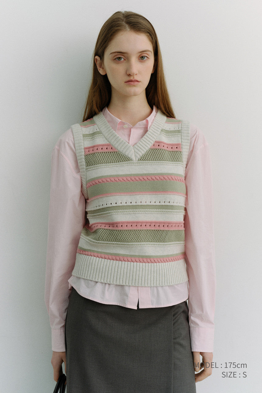 Dunst Unisex Crafted Striped Knit Vest Ivory Mint