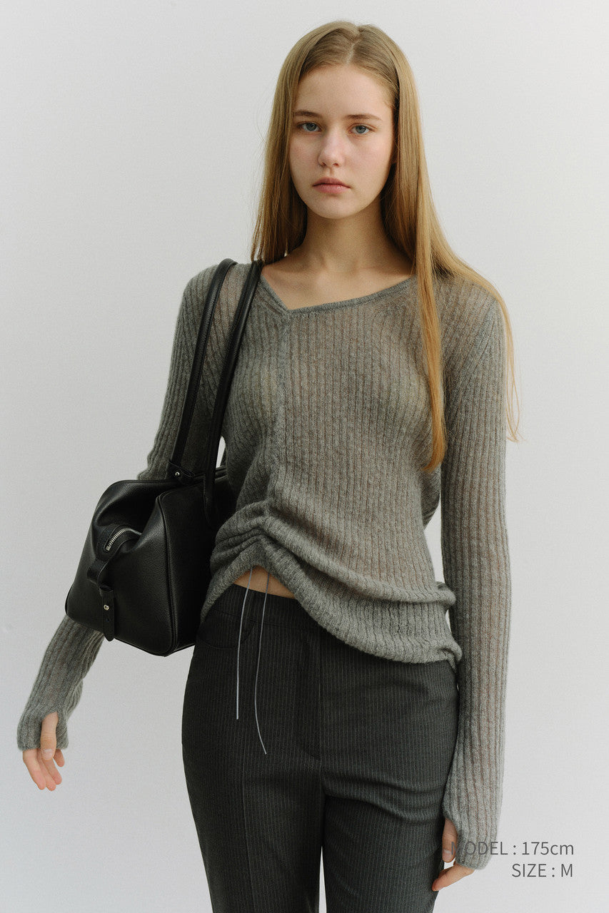 Dunst 2-Way Shirring Knit Top Melange Grey