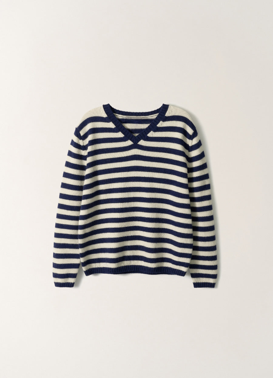 Nothing Written Molly V-Neck Pullover (Ivory Stripe)