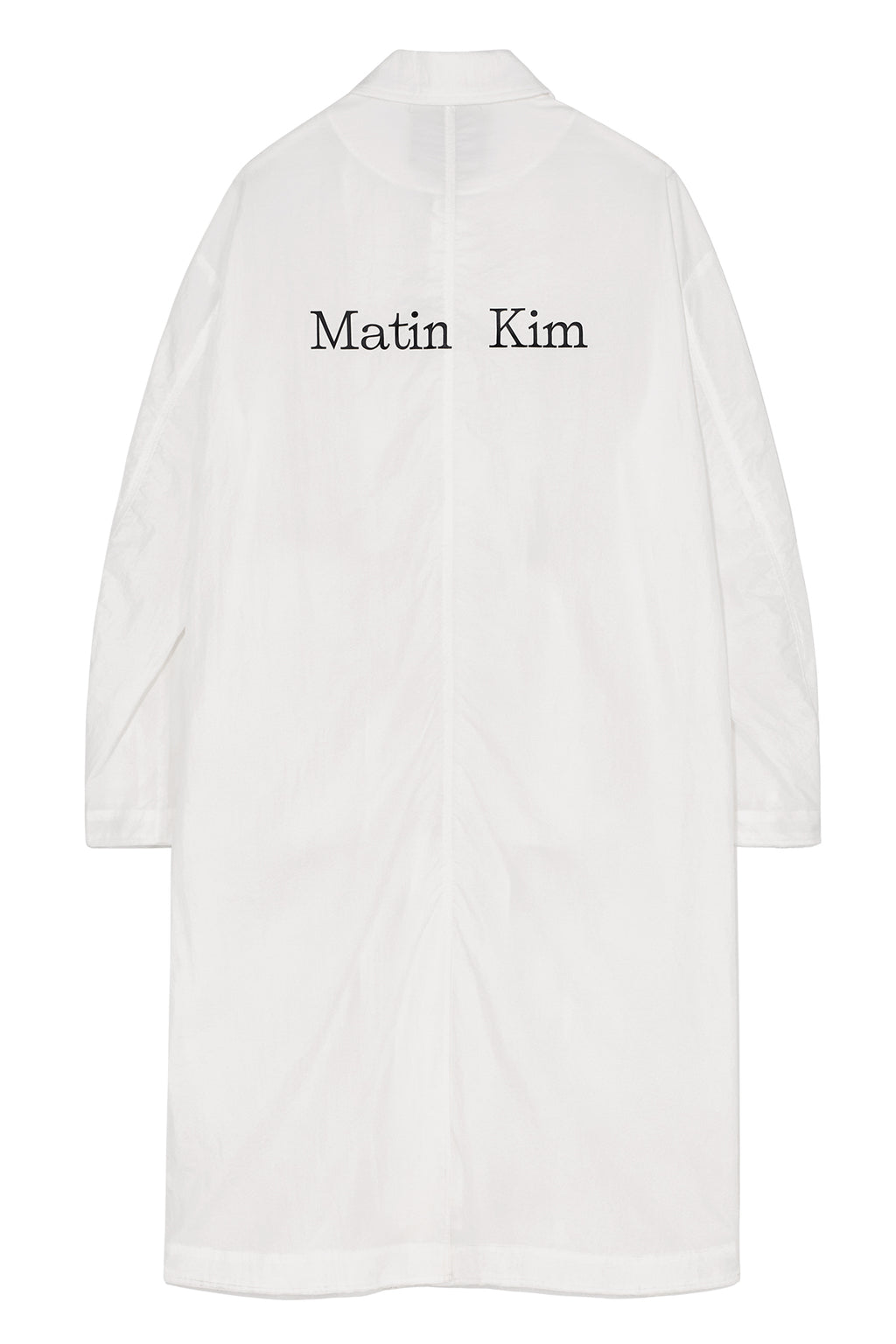 [matinkim] BACK LOGO POINT NYLON LONG COAT FOR MEN IN WHITE