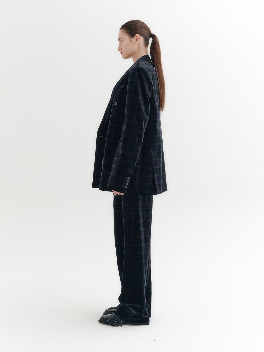 EENK Checked Straight Pants - Navy