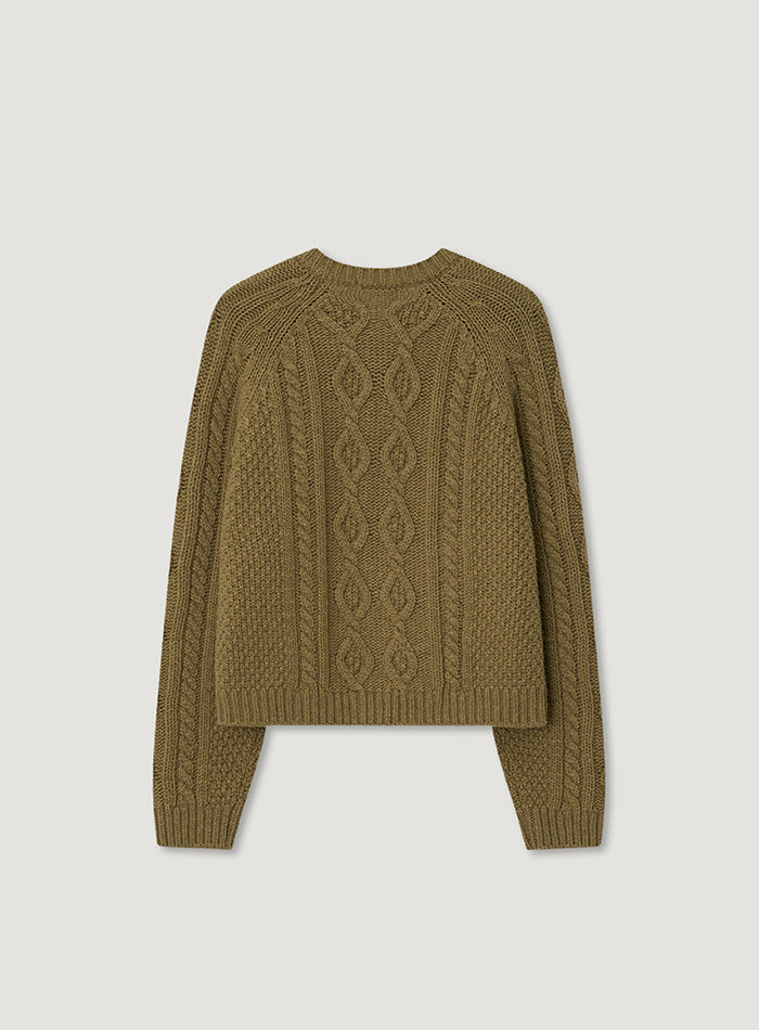 Mango Maniplease Camp Cable Cardigan Olive
