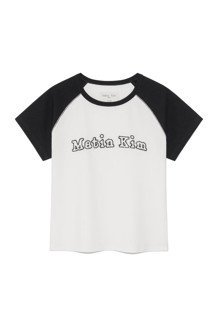 Matinkim Flower Stitch Raglan Logo Top IN Black
