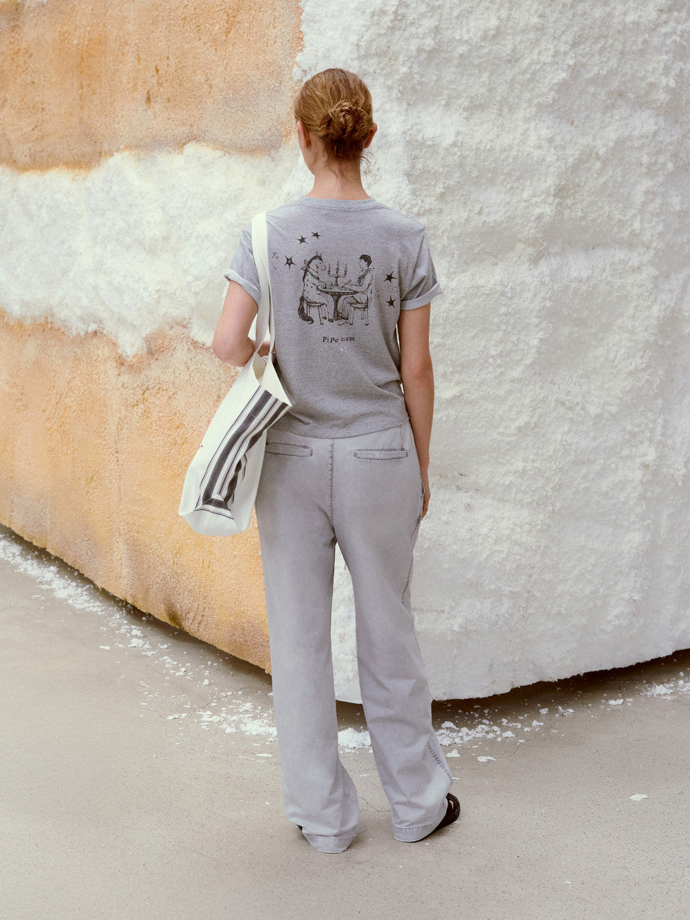 Low Classic Drawstring Washed Cotton Pants Light Grey