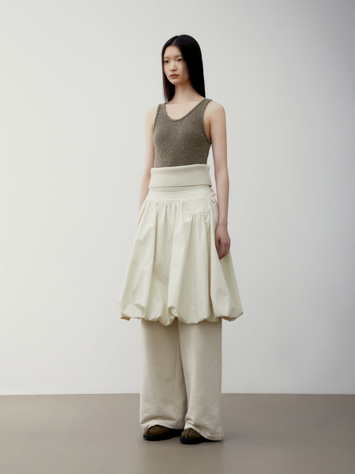 Low Classic Bubble Midi Skirt Cream