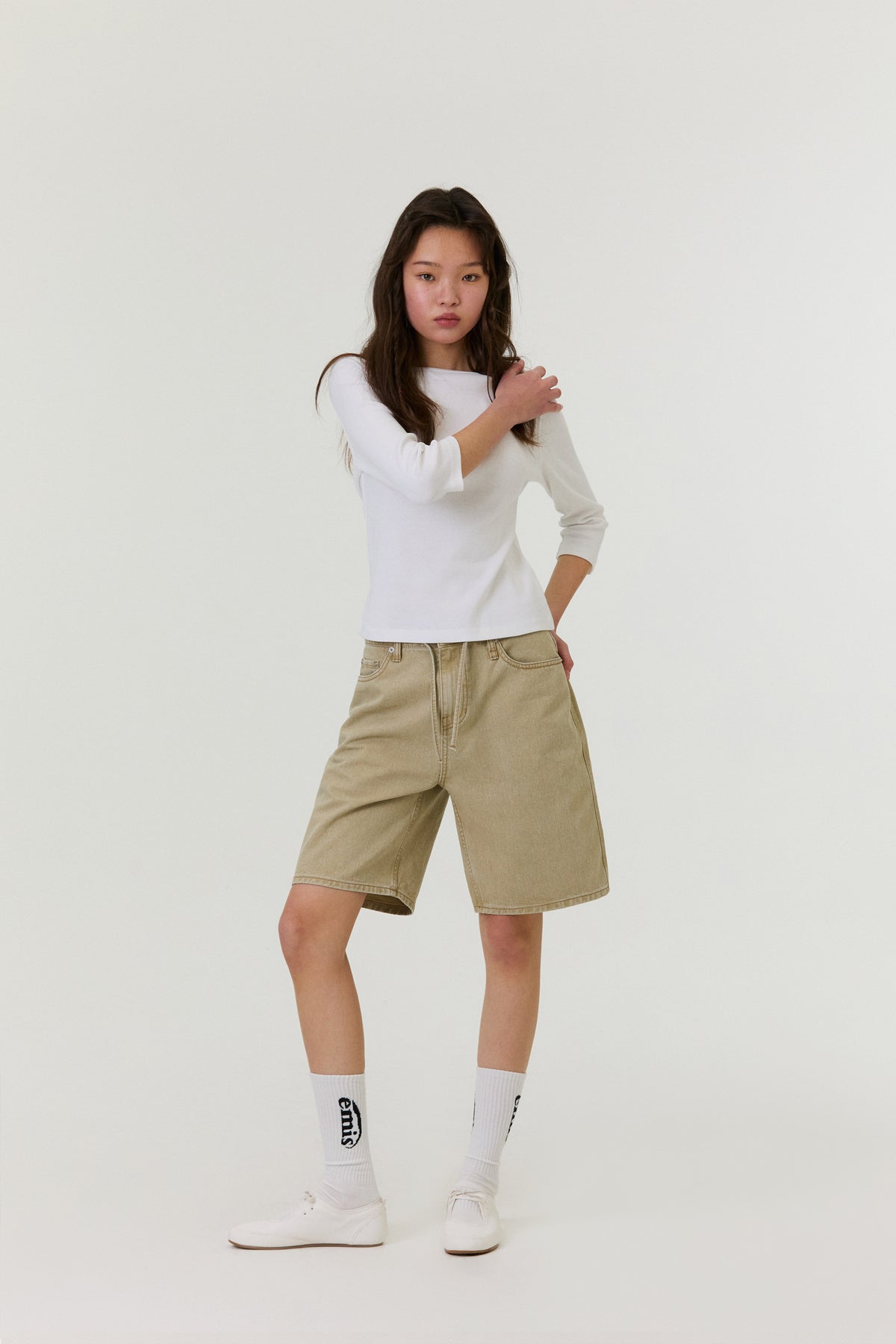 Emis Drawstring Cotton Shorts-Beige