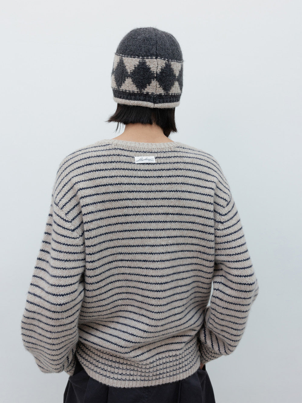Low Classic Argyle Jacquard Knit Beanie Charcoal