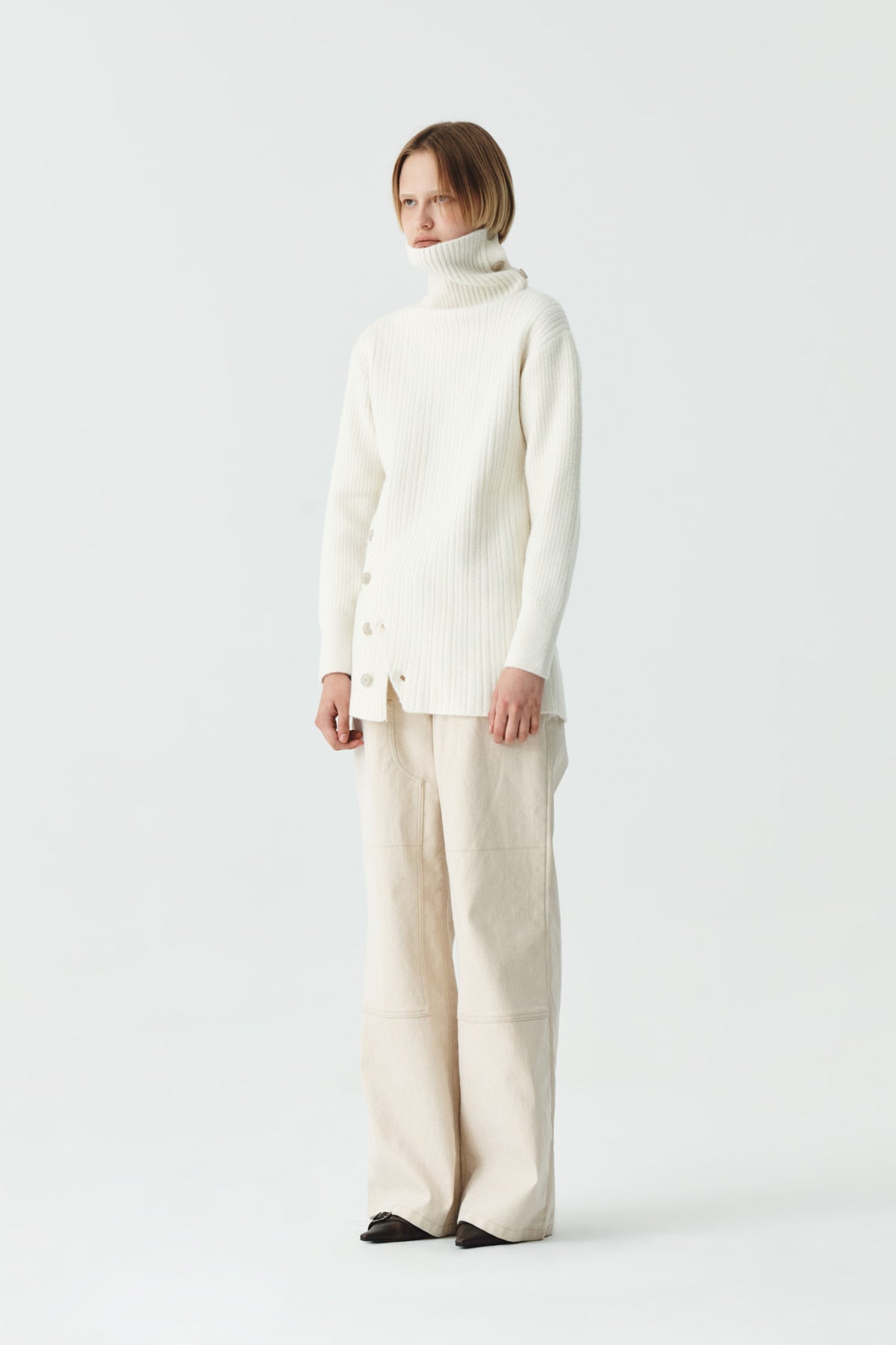 Matinkim Button Slit Knit Dress IN Ivory