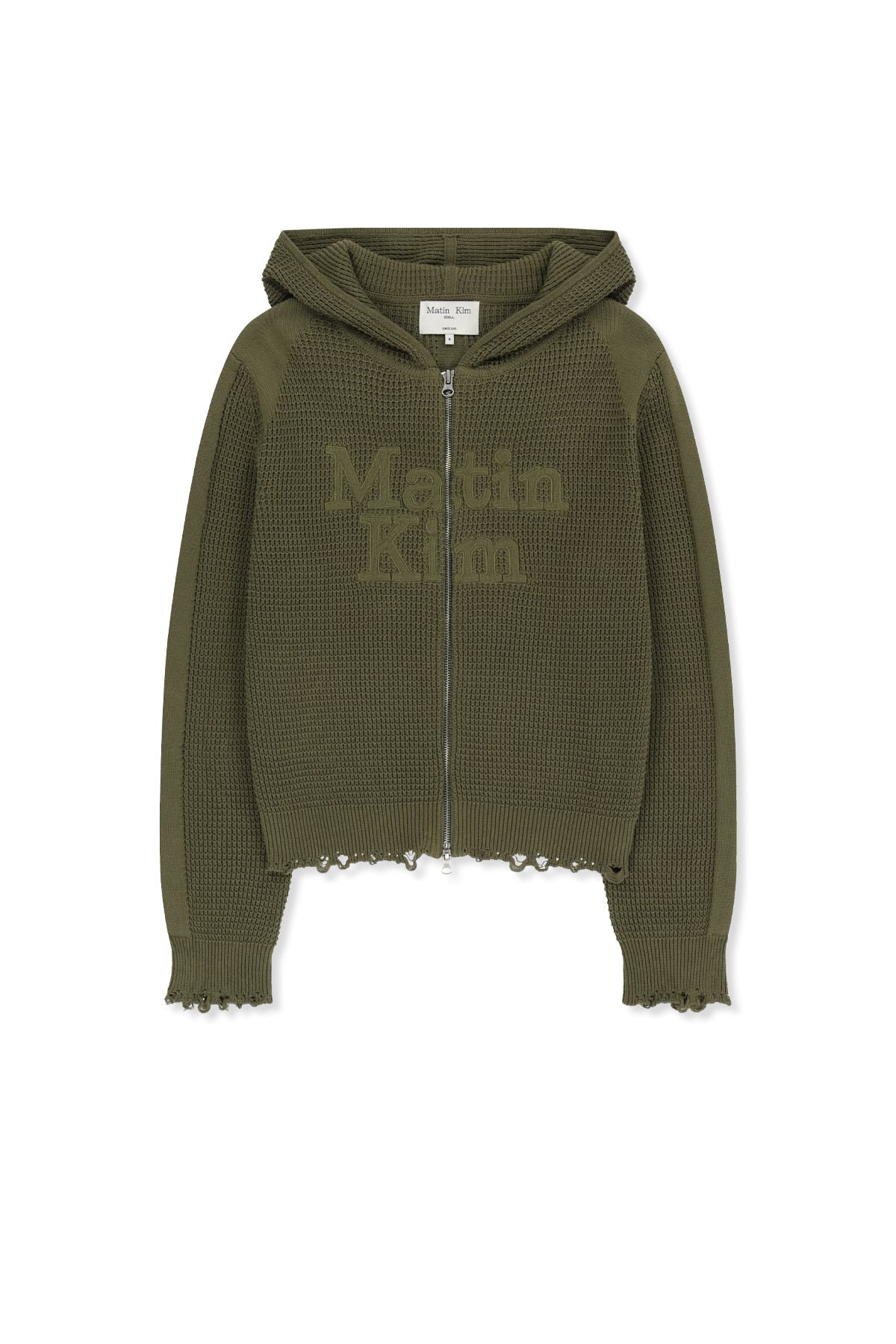 Matinkim Waffle Texture Hoody Knit Zip UP IN Khaki