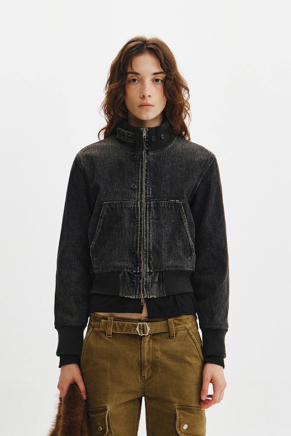 Matinkim Washed Rib Denim Blouson Jumper IN Dark Grey