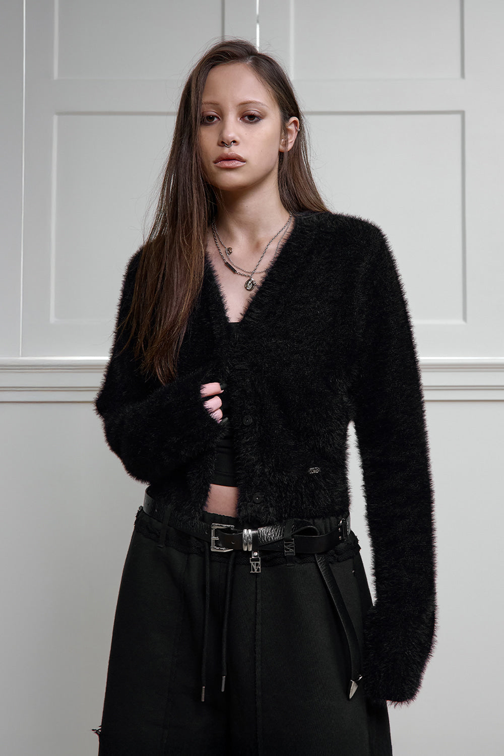Treemingbird Crop Knit Cardigan Black