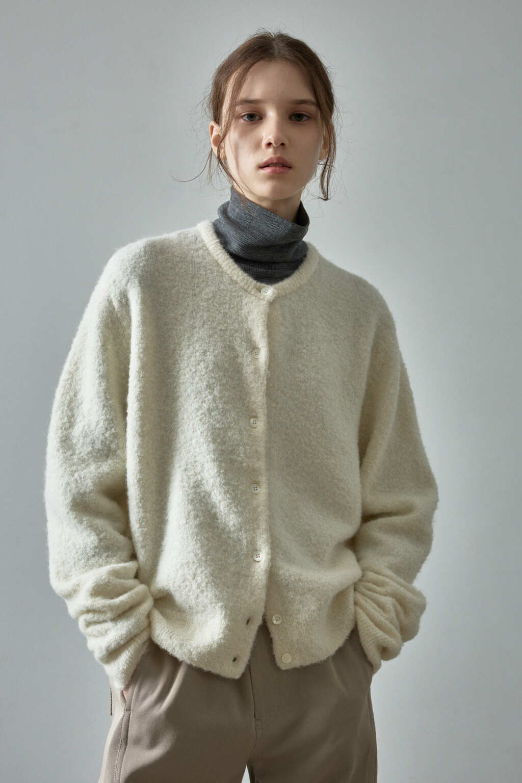 Facade Pattern Alpaca Essential Cardigan ivory