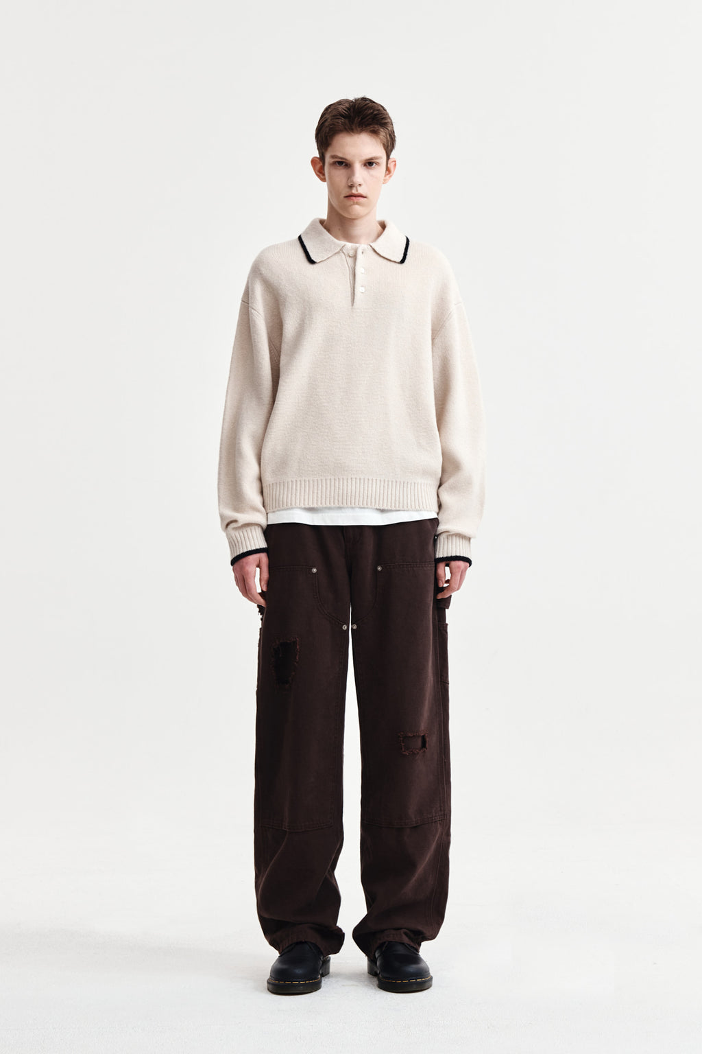 Matinkim Distressed Double Knee Work Pants For Men IN Brown