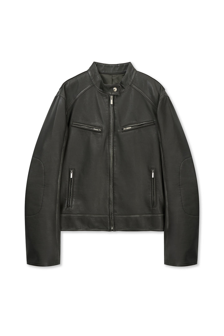 Matinkim Washed Faux Leather Racer Jumper IN Charcoal