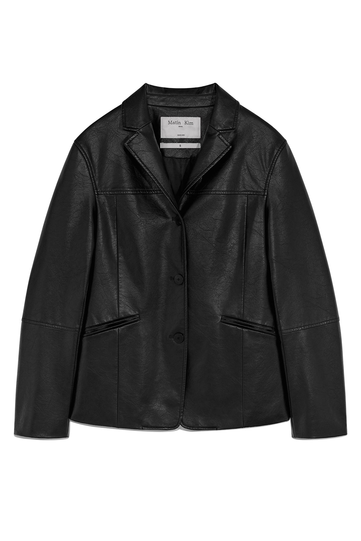Matinkim Leather Single Blazer IN Black