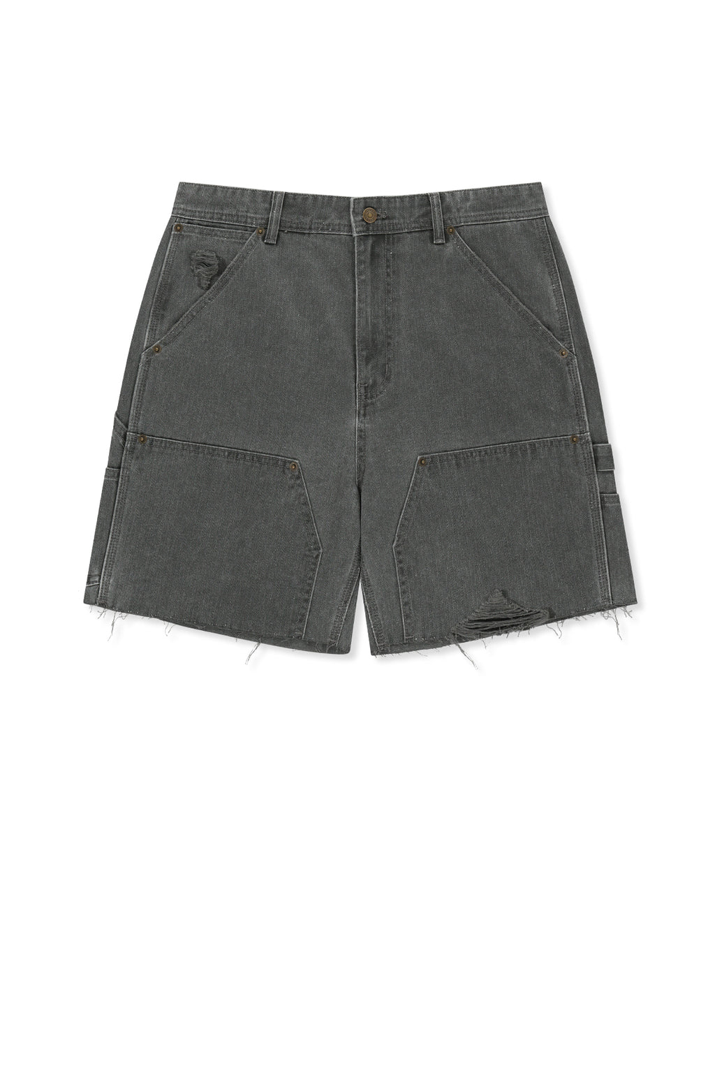 Matinkim Heringbone Raw Cut Denim Shorts IN Grey