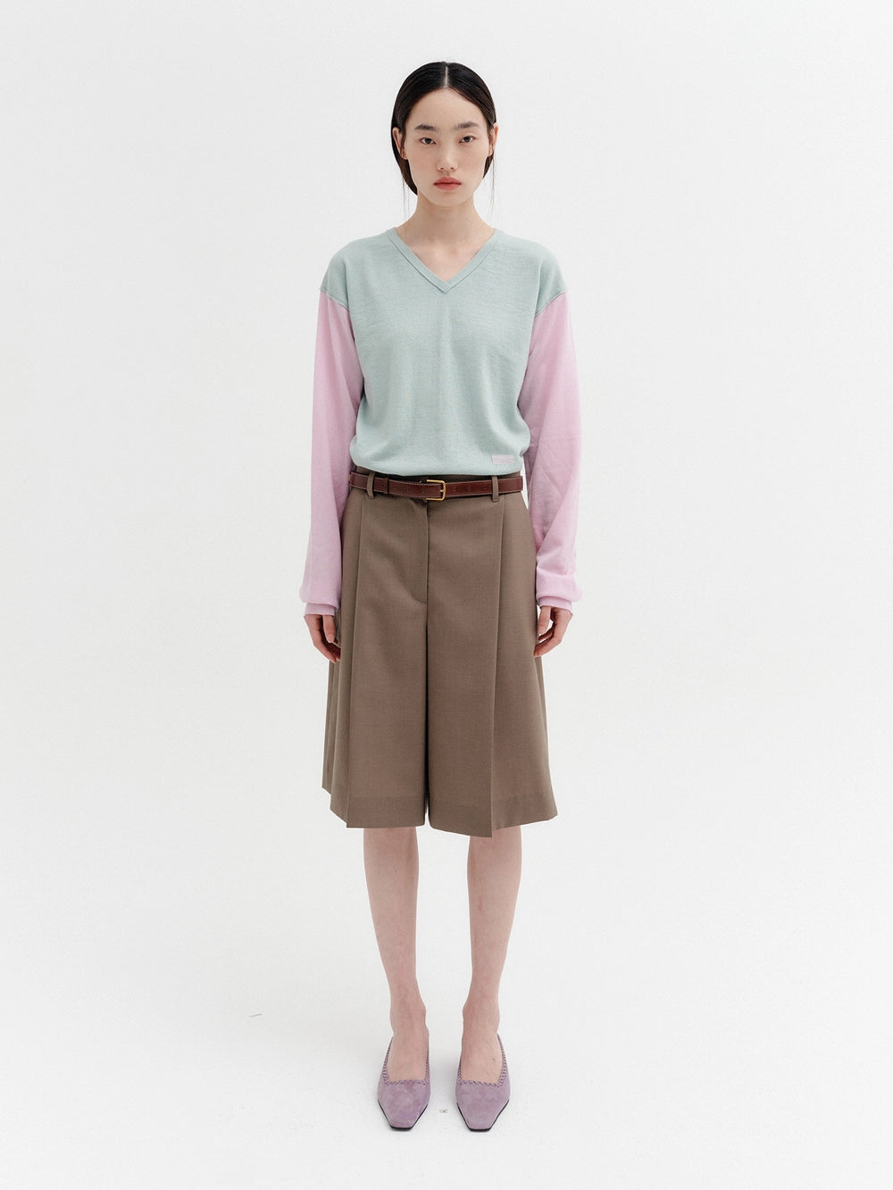 EENK V-Neck Contrast Knitwear Top - Mint