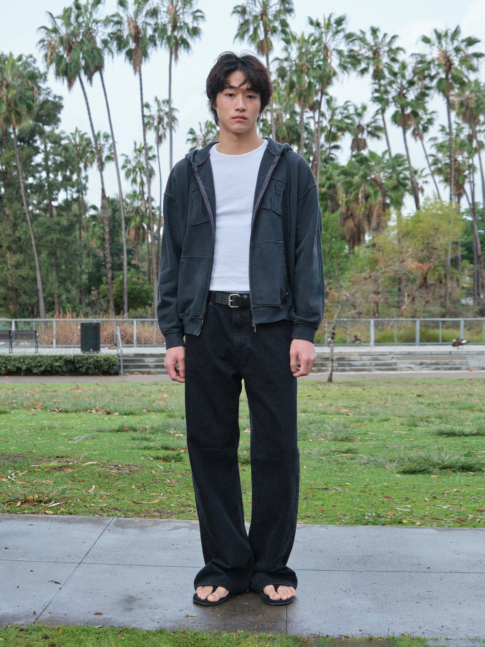 Low Classic Low Washed Zip-Up Hoodie Charcoal
