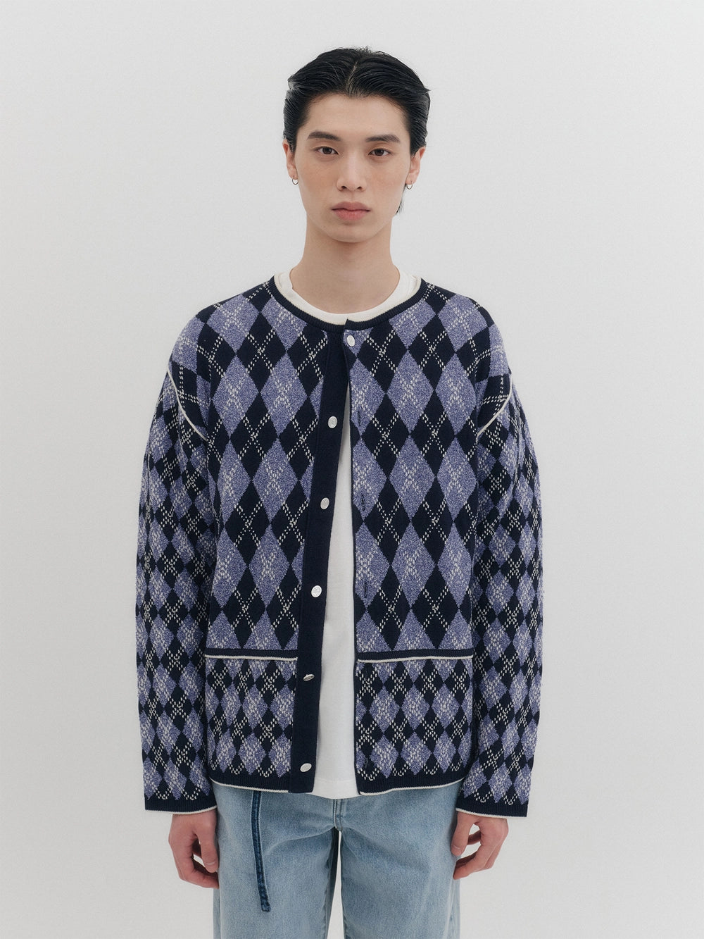 EENK Argyle Knitwear Cardigan - Navy