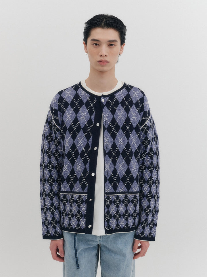 EENK Argyle Knitwear Cardigan - Navy