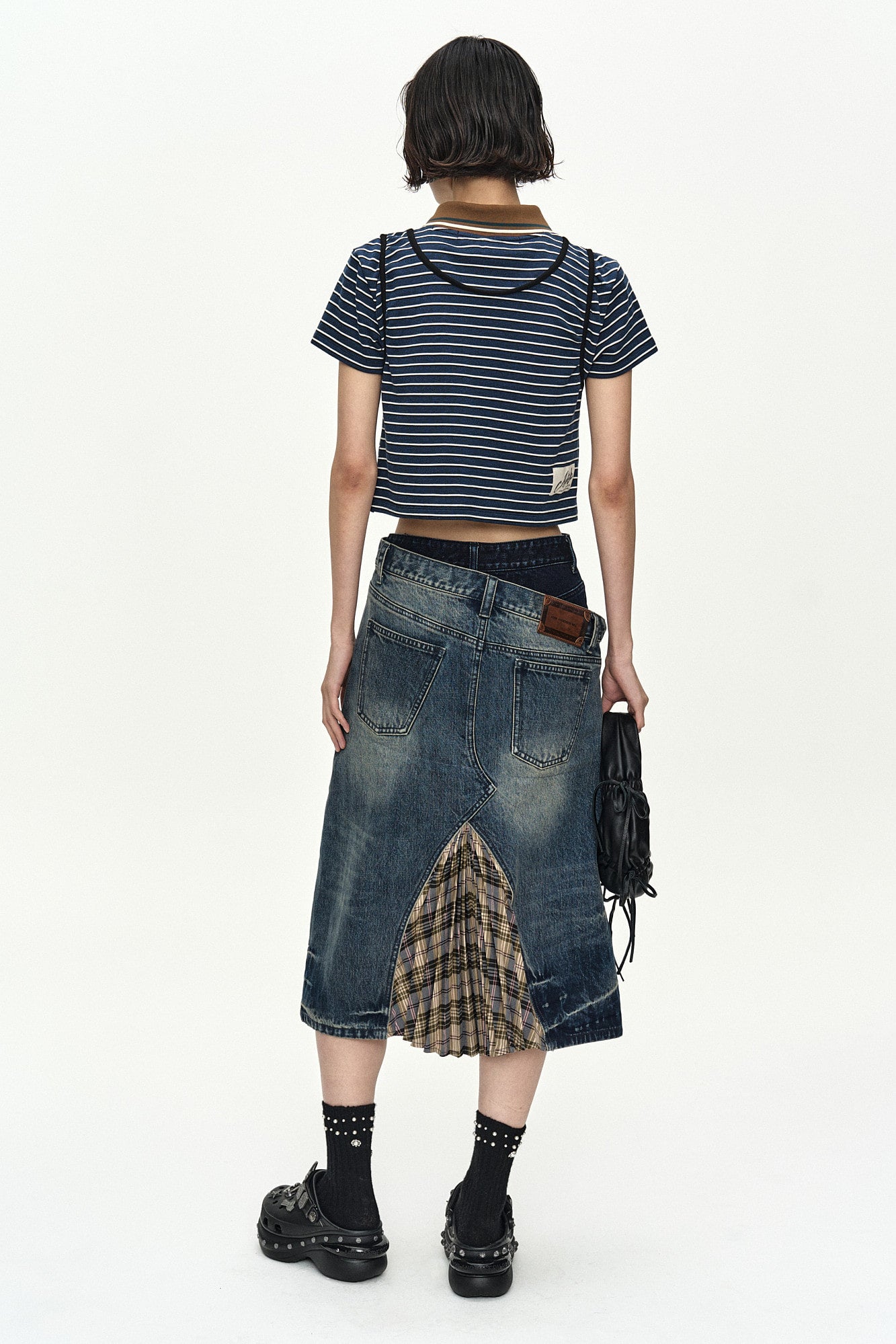 Andersson Bell Shirring Binding Stripe Collar Top