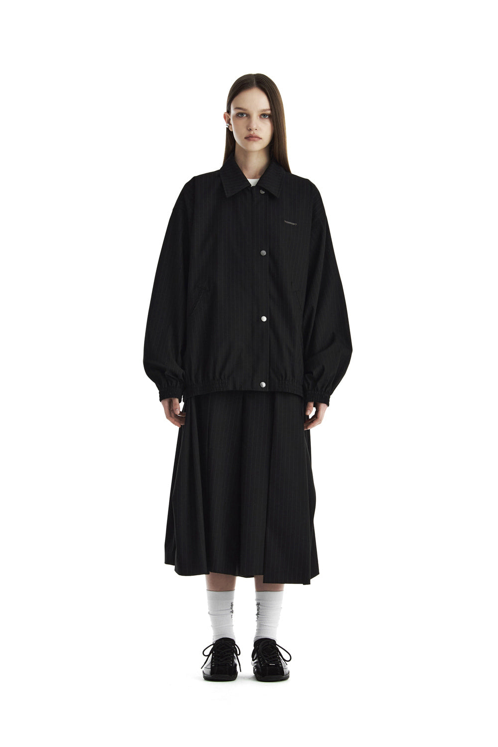 Treemingbird Stripe Oversized Blouson Set-Up Jumper Black