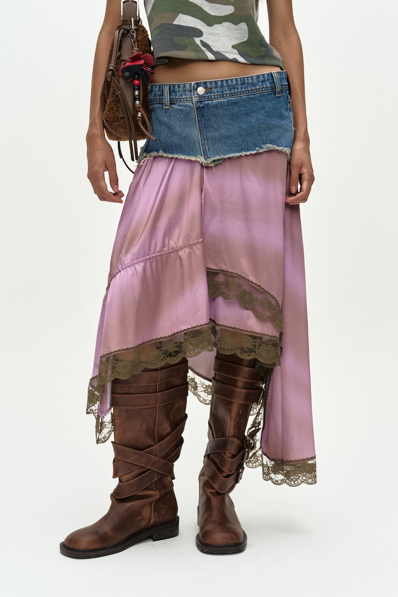 Andersson Bell Denim Combination Lace Hem Skirt