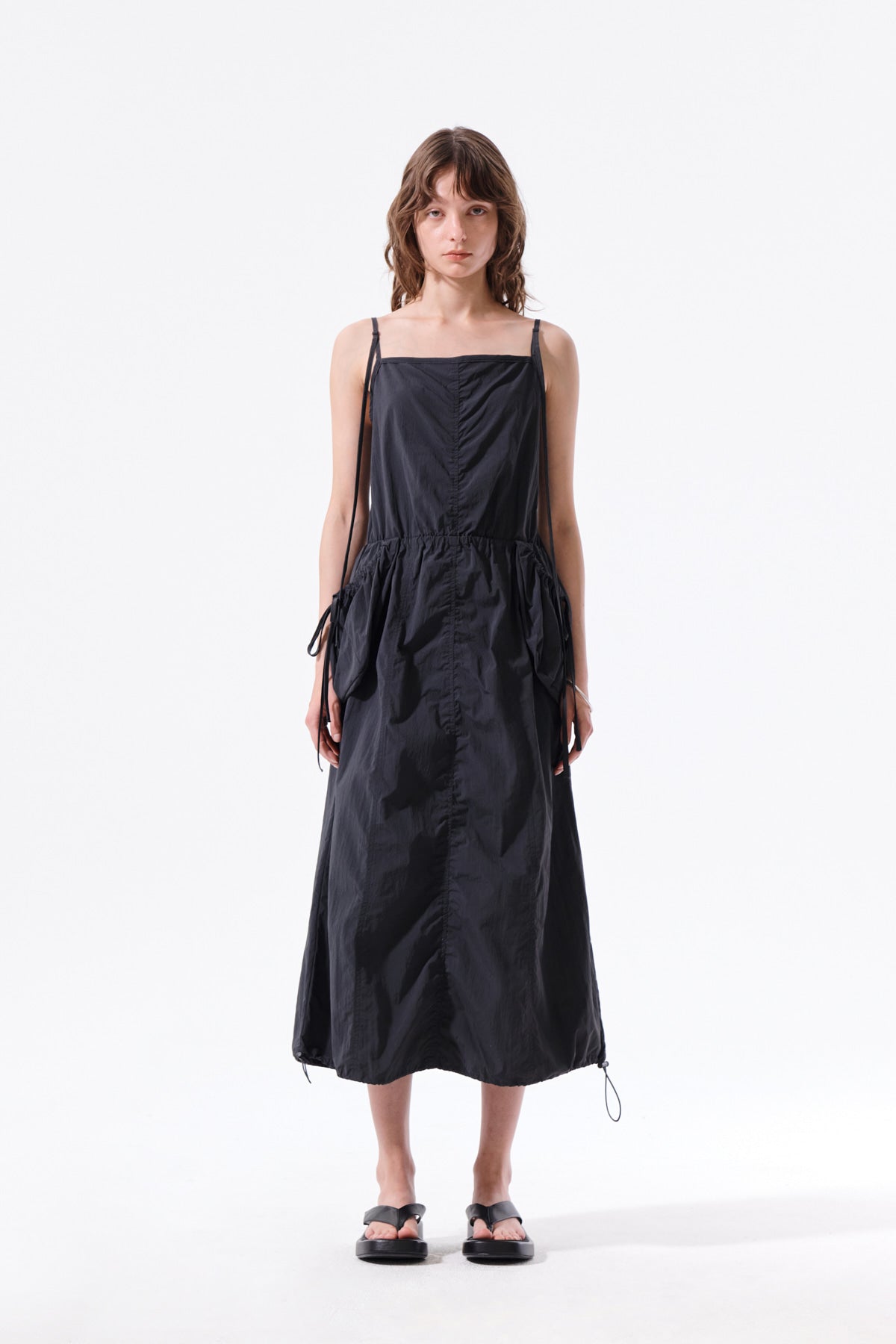 [matinkim] Strap Detail Sleeveless Utility Dress IN Charcoal