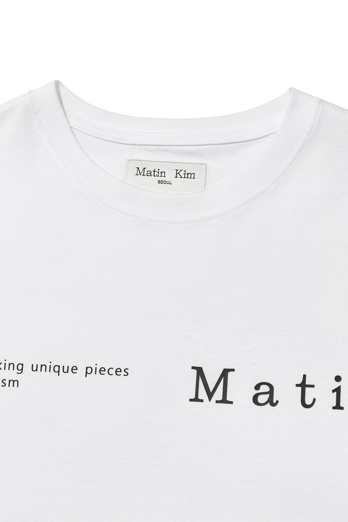 [matinkim] HALF TEXT LOGO TOP FOR MEN IN WHITE