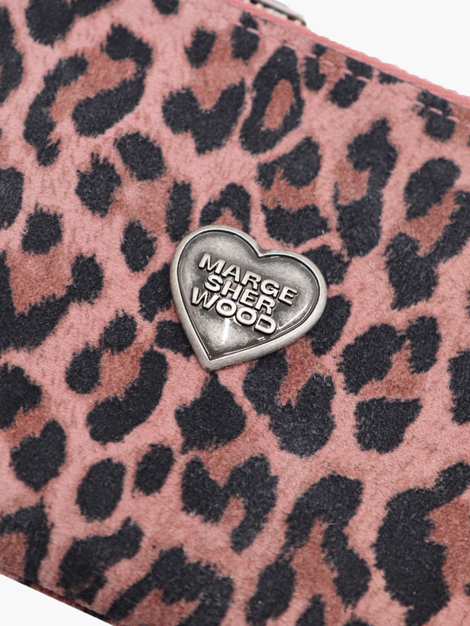 Margesherwood Heart Zipper Wallet Silver Logo pink leopard suede