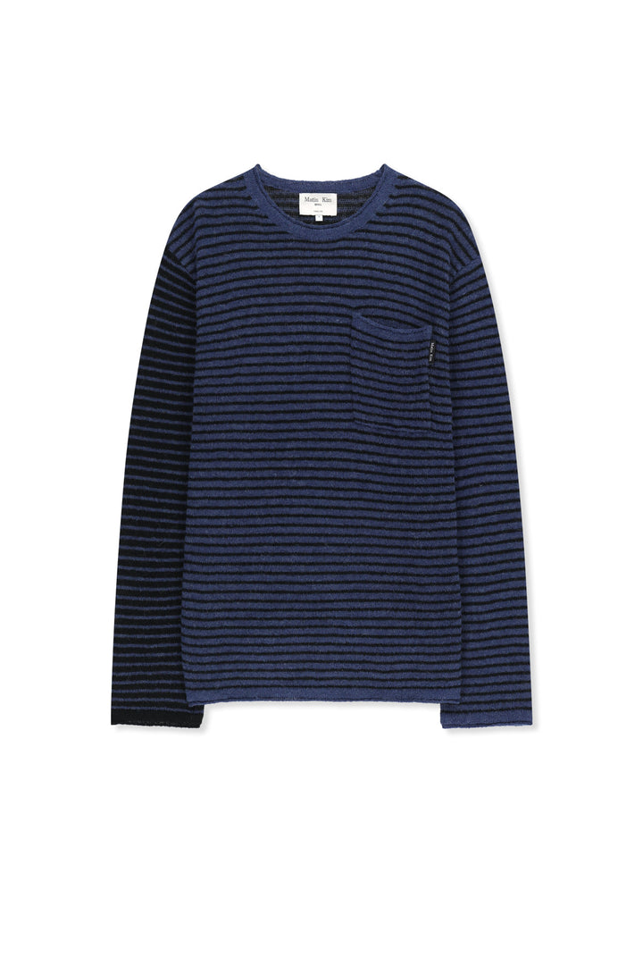 Matinkim Multi Stripe Alpaca Blended Knit Pullover IN Blue