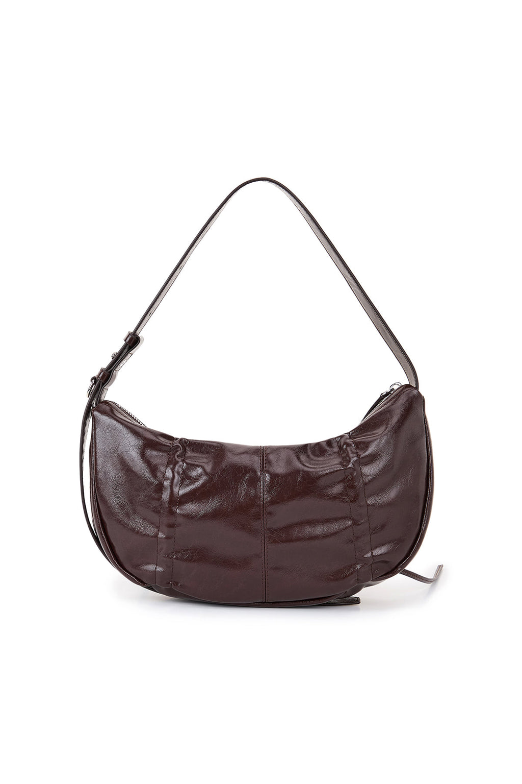 [matinkim] HALF SHIRRING RIBBON ROUND BAG IN DARK BROWN